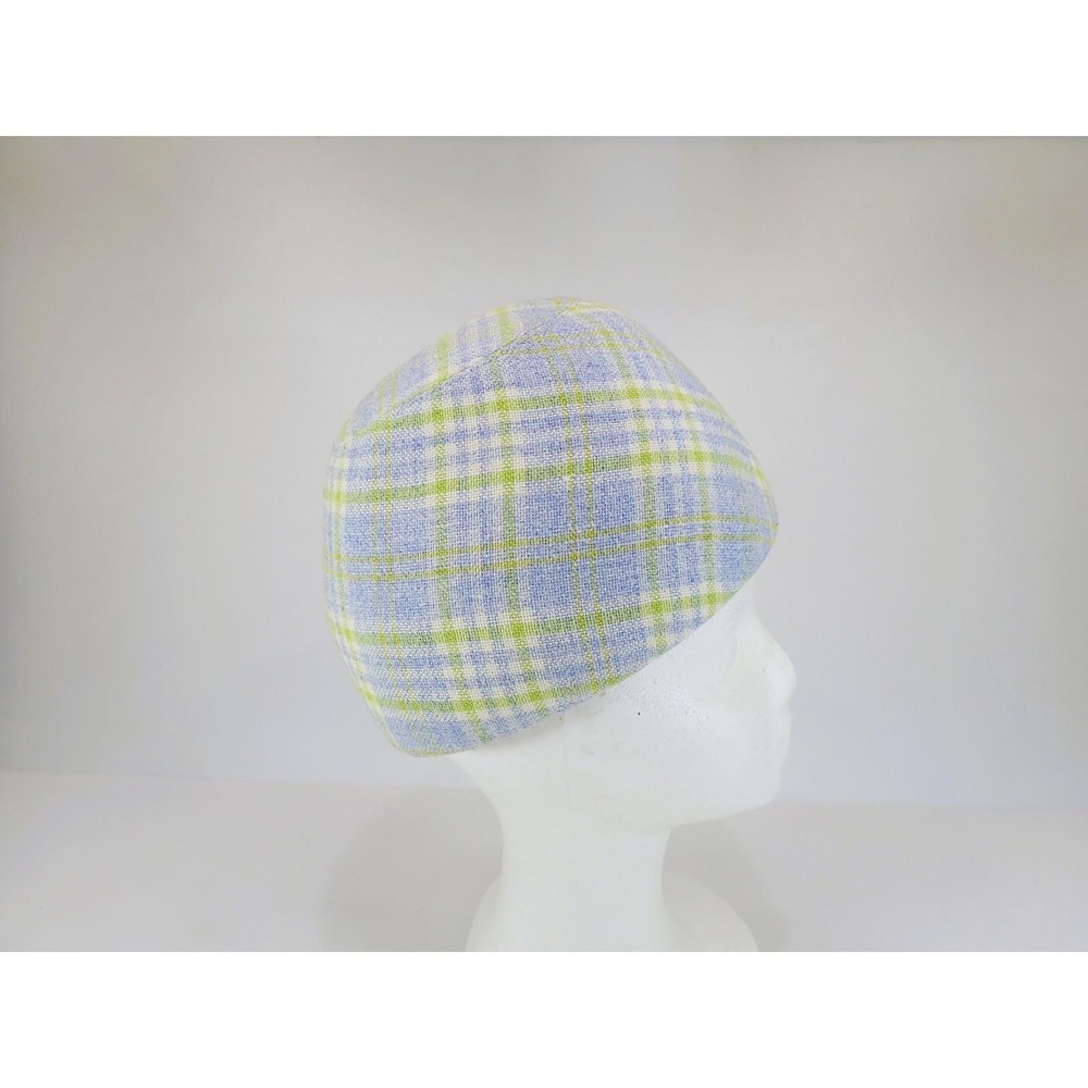 Vintage John Meyer of Norwich Pillbox Hat Blue Green Plaid Tweed 1960s